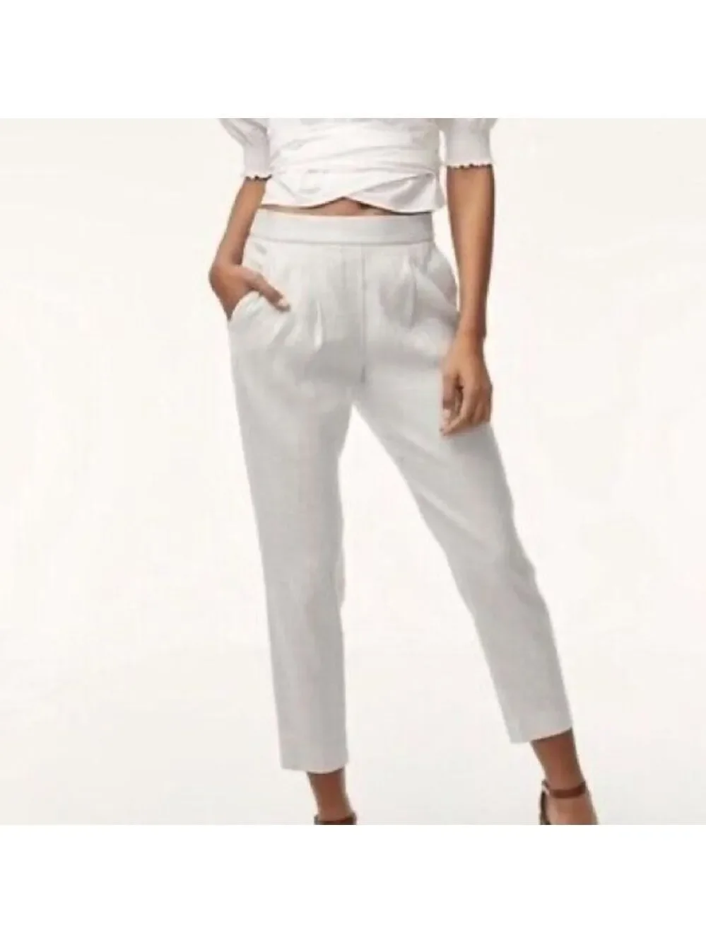 Aritzia Babaton Cohen Linen Pull-On Style Trousers, White. Size 4